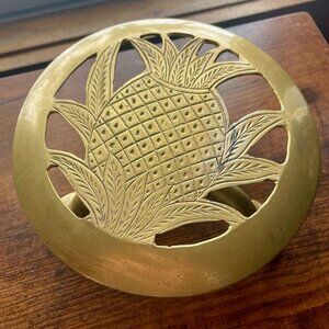 Vtng Raj Industries Footed Tripod Adjustable Brass Pineapple Trivet, MCM Style